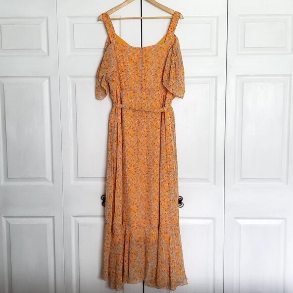 Maison Tara Short Sleeve Cold Shoulder Crepe Ditsy Floral Maxi Dress Sz 18 - Picture 4 of 7